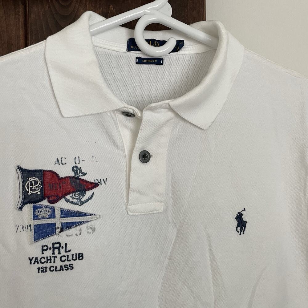 Polo Ralph Lauren Shirt Mens Large White Polo Yacht Club 1st Class Embroidered*